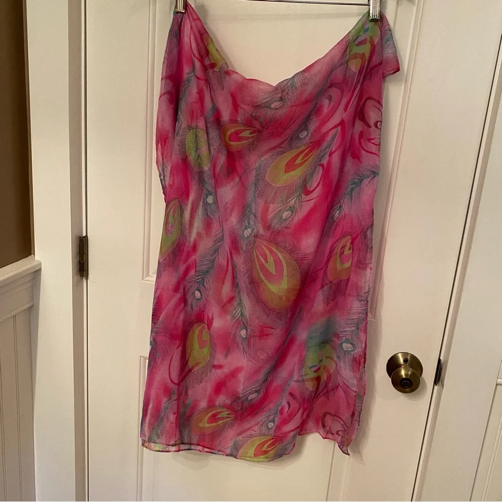 APEXX COLLECTION NEW SCARF PINK GREEN BLACK PEACOCK FEATHERS NWT WRAP RECTANGLE